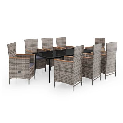 vidaXL 9 Piece Patio Dining Set with Cushions Gray