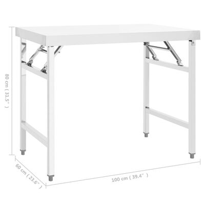 vidaXL Kitchen Folding Work Table 39.4"x24"x32" Stainless Steel