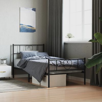 vidaXL Metal Bed Frame without Mattress with Footboard Black 39.4"x74.8"