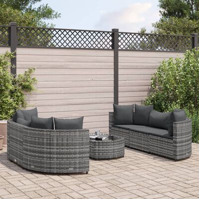 vidaXL 7 Piece Patio Sofa Set with Cushions Gray Poly Rattan