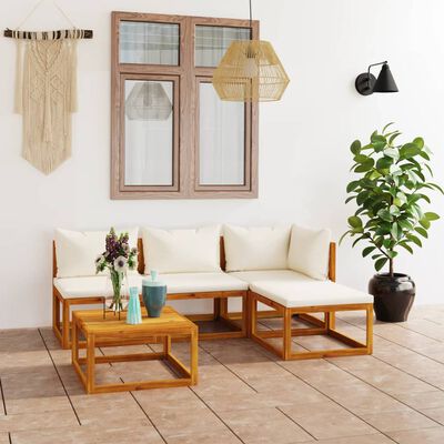 vidaXL 5 Piece Patio Lounge Set with Cushion Cream Solid Acacia Wood