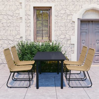 vidaXL 5 Piece Patio Dining Set Poly Rattan and Glass