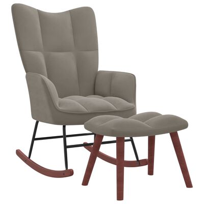 vidaXL Rocking Chair with Ottoman Light Gray Velvet