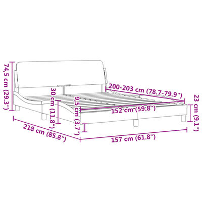 vidaXL Bed Frame with Headboard Dark Gray 59.8"x79.9" Queen Fabric