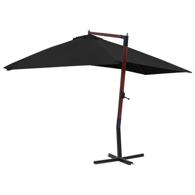 vidaXL Hanging Garden Parasol with Wooden Pole 157.5"x118.1" Black