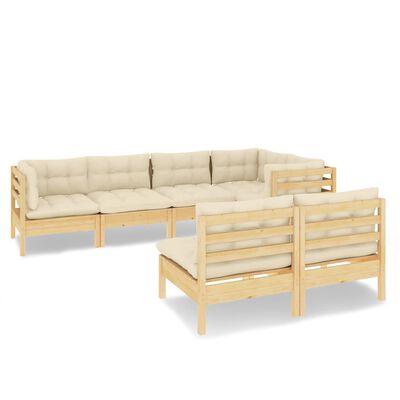 vidaXL 7 Piece Patio Lounge Set with Cream Cushions Solid Pinewood