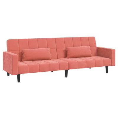 vidaXL 2-Seater Sofa Bed with Two Pillows Pink Velvet