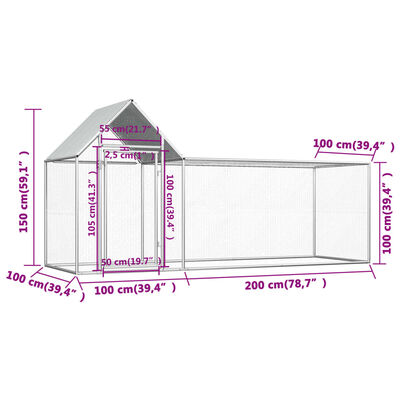 vidaXL Chicken Coop 9.8'x3.3'x4.9' Galvanized Steel