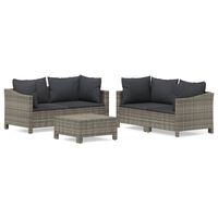 vidaXL 5 Piece Patio Lounge Set with Cushions Gray Poly Rattan