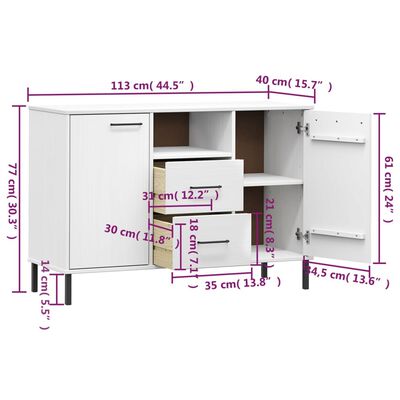 vidaXL Sideboard with Metal Legs White 44.5"x15.7"x30.3" Solid Wood OSLO