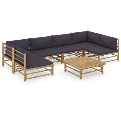 vidaXL 7 Piece Patio Lounge Set with Dark Gray Cushions Bamboo