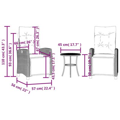 vidaXL 3 Piece Bistro Set with Cushions Beige Poly Rattan