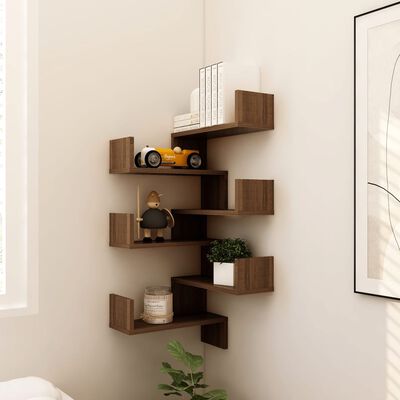 vidaXL Wall Corner Shelves 2 pcs Brown Oak 15.7"x15.7"x19.7" Engineered Wood