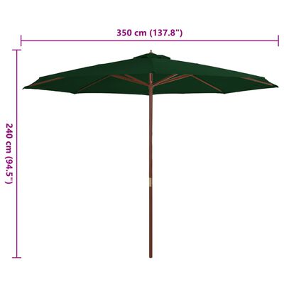 vidaXL Garden Parasol with Wooden Pole 137.8" Green