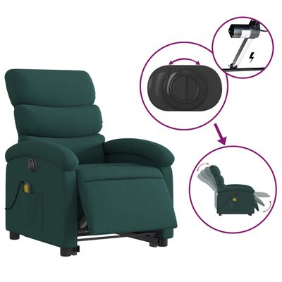 vidaXL Electric Stand up Massage Recliner Chair Dark Green Fabric