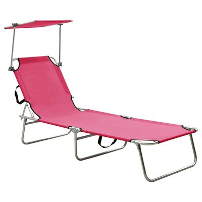 vidaXL Folding Sun Lounger with Canopy Pink Aluminum