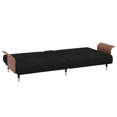 vidaXL Sofa Bed with Cup Holders Black Velvet