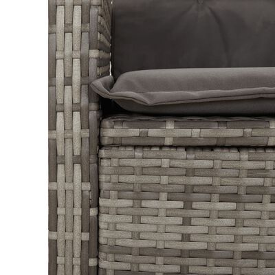 vidaXL Reclining Patio Bench with Cushions Gray Poly Rattan