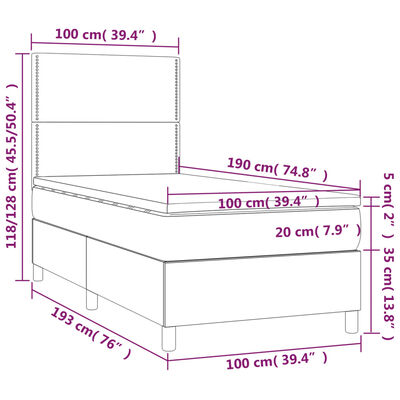 vidaXL Box Spring Bed with Mattress Dark Gray Twin Fabric