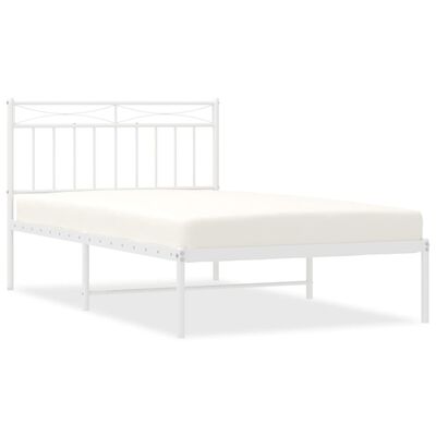 vidaXL Metal Bed Frame without Mattress with Headboard White 39.4"x78.7"