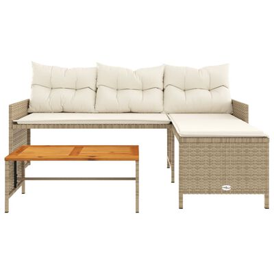 vidaXL Patio Sofa with Table and Cushions L-Shaped Beige Poly Rattan