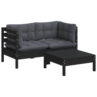 vidaXL 3 Piece Patio Lounge Set with Anthracite Cushions Pinewood