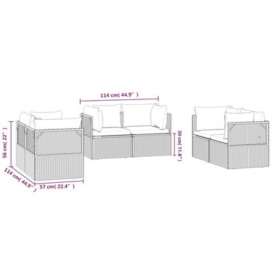 vidaXL Patio Corner Sofas 6 pcs Gray 22.4"x22.4"x22" Poly Rattan