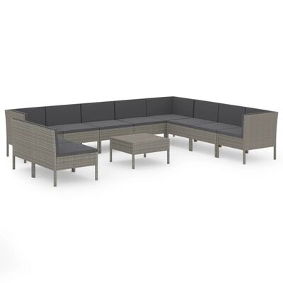 vidaXL 11 Piece Patio Lounge Set with Cushions Poly Rattan Gray