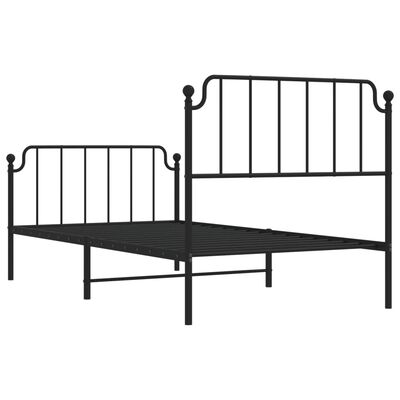 vidaXL Metal Bed Frame without Mattress with Footboard Black 39.4"x74.8"