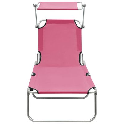 vidaXL Folding Sun Lounger with Canopy Pink Aluminum