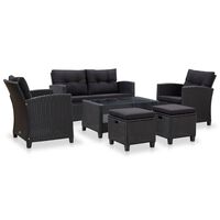 vidaXL 6 Piece Patio Sofa Set with Cushions Poly Rattan Black