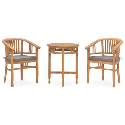 vidaXL 3 Piece Patio Dining Set with Cushions Solid Teak Wood