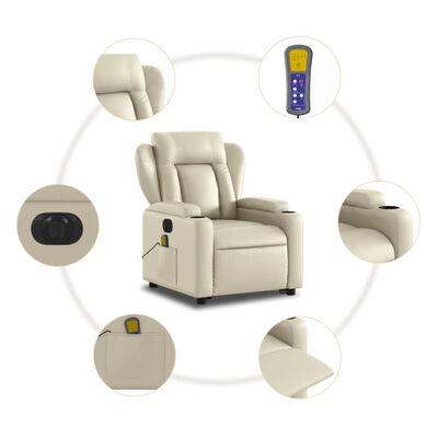 vidaXL Electric Stand up Massage Recliner Chair Cream Faux Leather