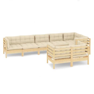 vidaXL 8 Piece Patio Lounge Set with Cream Cushions Solid Pinewood