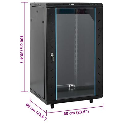 vidaXL 18U Network Cabinet 19" IP20 Black 23.6"x23.6"x39.4"