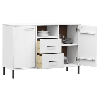 vidaXL Sideboard with Metal Legs White 44.5"x15.7"x30.3" Solid Wood OSLO