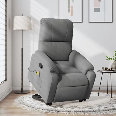 vidaXL Stand up Massage Recliner Chair Dark Gray Microfiber Fabric