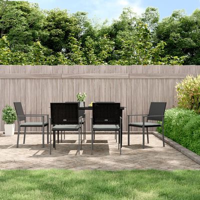 vidaXL 7 Piece Patio Dining Set with Cushions Poly Rattan and Steel