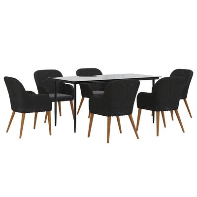 vidaXL 7 Piece Patio Dining Set with Cushions Black