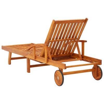 vidaXL Patio Sun Lounger with Table and Cushion Solid Acacia Wood