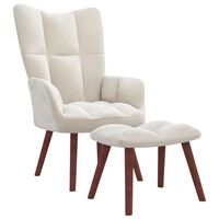 vidaXL Relaxing Chair with a Stool Cream White Velvet