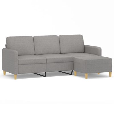 vidaXL 3-Seater Sofa with Footstool Light Gray 70.9" Fabric