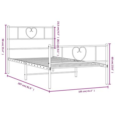 vidaXL Metal Bed Frame without Mattress with Footboard Black 39.4"x78.7"