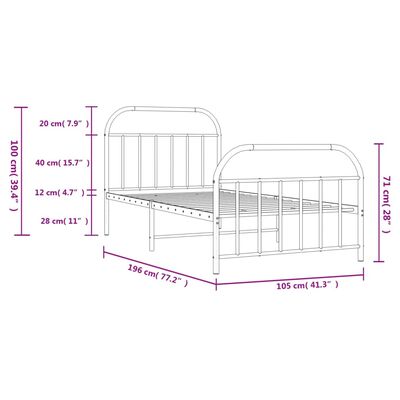 vidaXL Metal Bed Frame without Mattress with Footboard Black 39.4"x74.8"