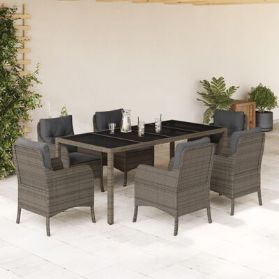 vidaXL 7 Piece Patio Dining Set with Cushions Gray Poly Rattan