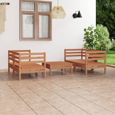 vidaXL 5 Piece Patio Lounge Set Honey Brown Solid Pinewood