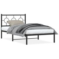 vidaXL Metal Bed Frame without Mattress with Headboard Black 39.4"x78.7"