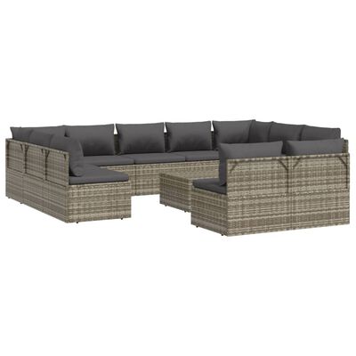 vidaXL 12 Piece Patio Lounge Set with Cushions Gray Poly Rattan