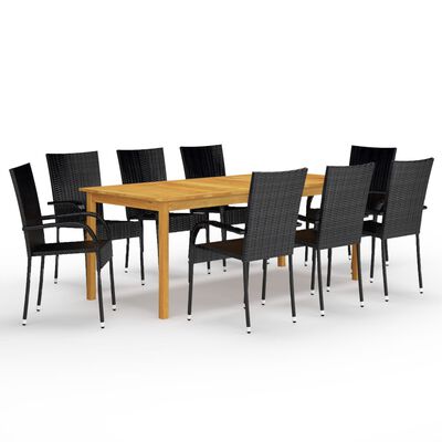 vidaXL 9 Piece Patio Dining Set Black