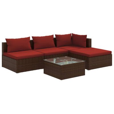 vidaXL 5 Piece Patio Lounge Set with Cushions Poly Rattan Brown